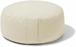 Almofada de meditação redonda orgânica da Renoo - Algodão durável e confortável, linho, cânhamo - Zafu moderno - Almofada de ioga de trigo sarraceno em 15 cores capa removível - 38 cm - baunilha