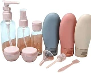 Kit de Viagem 11 Frascos Recarregaveis Para Shampoo, Condicionador, Sabonete, Creme, Alcool em Gel, Maquiagem e Cosmeticos em Geral – Premium