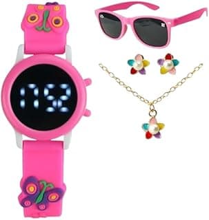Genérico, Presente Menina: Relógio Digital Infantil + Óculos Sol Fashion + Colar e Brincos + Caixa Charme Rosa