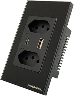 Tomada Inteligente Preta WiFi com Porta USB Tipo C Tomada de Parede dupla Compatível com Google Home Alexa