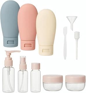 Kit de Frascos de Viagem 11 Peças com Necessaire – Potes de Silicone Reutilizáveis para Shampoo Condicionador Sabonete Creme Alcool em Gel Maquiagem e Cosmeticos em Geral| Aprovados para Avião