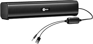 SoundBar Lecoo USB 2.0 DS107 Preto, Sistema de áudio 2.0, com 2 alto-falantes, Conexao audio P2 3,5mm, stereo, com ajuste de volume no cabo