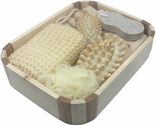 Kit Banho Spa Cuidados Pessoais 7pcs Com Cesto de Madeira