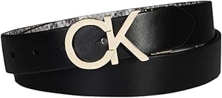 Fivela de placa feminina reversível Ck Monograma, Placa preta/cinza, G