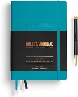 LEUCHTTURM1917 The Official Bullet Journal Edition 2 – Caderno construído para BuJo, médio A5 204 páginas de papel de 120 g/m², com guia de bolso Bujo (Turquesa25)