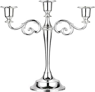 OwnMy Candelabro de Metal 3 Braços - Prata, Europeu, Elegante - Suporte de Vela para Mesa de Jantar, Casamentos e Eventos Especiais
