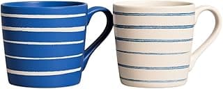 2 Canecas de Cerâmica 400ml Premium Decorada Azul e Branca (Listras Branco e Azul)