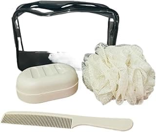 5 Peças Kit de Viagem Com Bolsa Porta Escova Pente Saboneteira e Ducha Compacto Para Viagem(Bege)