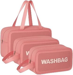 Kit 3 Necessaires Femininas Impermeáveis De Viagem Em PVC Bolsa Organizadora De Cosméticos Grande Lavável E Durável Estilo Blogueira Luxo (ROSA)