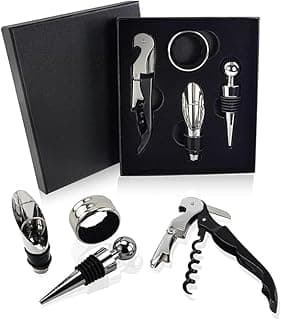 Conjunto de Acessórios para Vinho, 4 Peças, com Tampa Abridor Saca Rolhas Salva Gotas Aerador com Caixa