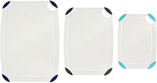 FARBERWARE Conjunto de tábua de corte feito de PET reciclado (RPET) com bordas antiderrapantes, durável e seguro para lava-louças, 3 peças, branco