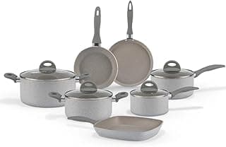 Brinox - Jogo de Panelas Antiaderente Ceramic Life Marble Blend com Indução 7 Peças - Cinza Claro