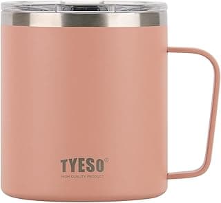 TYESO Caneca isolada a vácuo de 400 ml, caneca de aço inoxidável, caneca de café com tampa, isolamento térmico, resfriamento, gotejamento direto (rosa)
