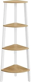 VASAGLE Suporte de prateleira de canto, estante de canto de 4 camadas, prateleira de escada industrial, suporte de plantas para sala de estar, escritório, cozinha, carvalho natural e branco fosco