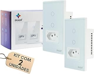 EKAZA Kit de 2 Interruptor Inteligente Touch com Tomada 20A Wi-Fi, Branco, Compatível com Google Home e Alexa (20A 2 Botões)