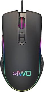 Mouse Para Game IWO W02, óptico USB com fio e dpi ajustável até 6400, 7 botões, LED, RGB, cabo de 1,5mt (Fora da caixa)