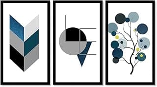 Kit 3 Quadros Decorativos Grandes COM MOLDURA Formas Moderna Azul Love
