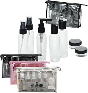 Kit 10 Peças de Frascos Viagem Bolsa Organizadora Transparente Perfume Shampoo (Preto)
