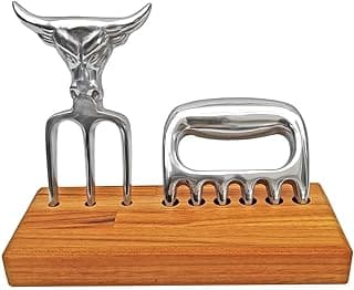 Kit Garra de Urso + Garfo Tridente Alumínio + Base de Madeira Churrasco