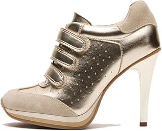 Tênis feminino salto alto camurça tênis esportivo elegante bico redondo conforto estilo stiletto moda gancho e laço plataforma vintage Y2k