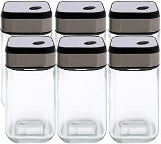 Kit Porta Temperos com 6 Peças com Tampa em Aço Inox e Potes de Vidro - Design Moderno para Cozinha Organizada, Prático, Durável e Elegante