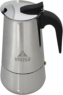 IMUSA Cafeteira de café espresso USA B120-22061M de aço inoxidável com 4 xícaras, prata