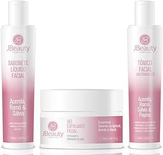 Kit Limpeza Facial JBeauty Skincare 3 Itens: Sabonete + Tônico + Esfoliante Pele Limpa e Equilibrada