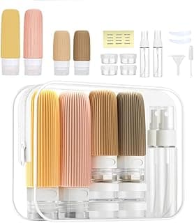 Kit luxo para viagem 17 Peças organizador mala Frascos potes necessaire silicone creme dispenser shampoo, Aceito em nova Regra Aeroportos (Bege)