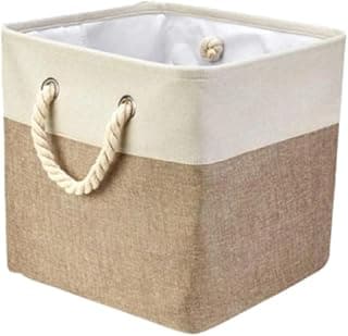 Caixa Cesto Organizador De Tecido Linho dobrável Offwhite Alça Algodão Trançado (33x33x33cm)