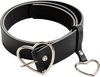 Cinto Feminino de Couro com Fivela em Coração Prateado – Moderno, Romântico, Delicado - Ajustável para Jeans, Vestidos e Calças