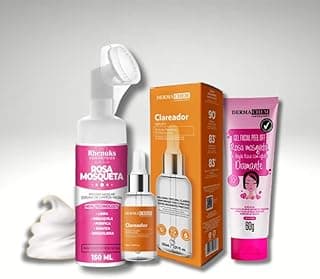 Kit Skincare Mousse Micelar Rosa Mosqueta Limpeza Facial +Sérum Clareador+Gel Peel Off Rosa Mosqueta e Argila Rosa Removedor de Cravo