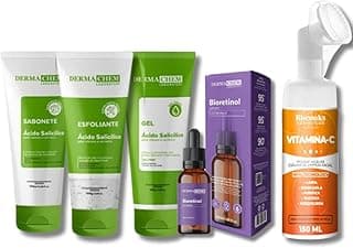 Kit Skincare Anti Acne e Oleosidade Sabonete + Esfoliante + Gel Hidratante + Mousse Micelar Limpeza Facial Vitamina C 150ml + Sérum Bioretinol Efeito Peeling 30ml - 5 ITENS