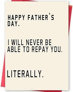 Ziwenhu Cartão engraçado de dia dos pais para pai, cartão de dia dos pais para ele marido, presente de dia dos pais, boa ideia de presente do filho filha bebê, nunca serei capaz de retribuir
