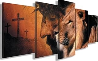 Quadros Decorativos sala Leão Judá e Jesus + CRUZ Religioso