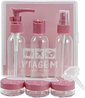 Kit Organiza Viagem 9 Peças Frascos Shampoo Creme Bolsa Mala Cor:Rosa