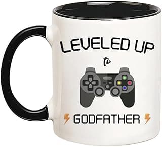 Fonhark - Caneca de café Leveled Up To Godfather, caneca Gamer, 325 ml Caneca/xícara de café novidade