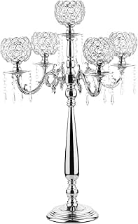 VINCIGANT Candelabro de piso alto de 5 braços, castiçais de cristal para centros de mesa de casamento, candelabros de cristal prata para decoração de mesa de mesa, (75 cm)