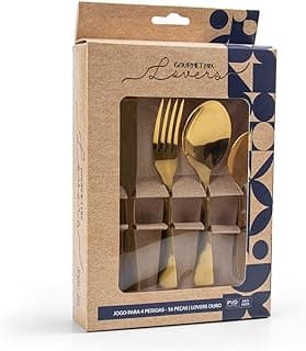 Faqueiro Dourado Lovers Aço Inox 16 Peças Gourmet Mix