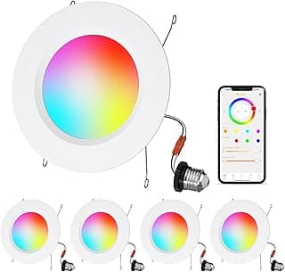 HYDONG Iluminação Embutida Inteligente, 5/6 Polegadas, Compatível Com Alexa, Downlight Led Inteligente, Luzes Led De 13 W E 1050 Lm, Luzes Inteligentes Multicoloridas Reguláveis Por Aplicativo, Pac