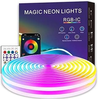 EcoMyLife Cordão De Luzes Neon Led, Fita Led Rgb Plus Ic Ip68 À Prova D'Água, Regulável, Com Controle Remoto Por Aplicativo Para Sala Jogos, Estar, Quarto, Decoração Interna/Externa (Cortável 5 M)