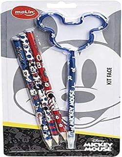 Molin Kit Escolar Mickey 3 lapis + 1caneta - 1 Kit, Multicores, 4 unidades