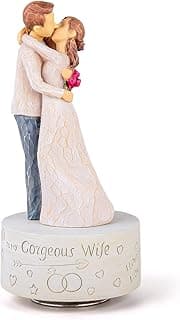 Caixa de música para presente para esposa, figura de beijo de marido e esposa esculpida pintada à mão, colecionável, aniversário, dia das mães, Natal, aniversário, caixa musical, não pode ajudar a se