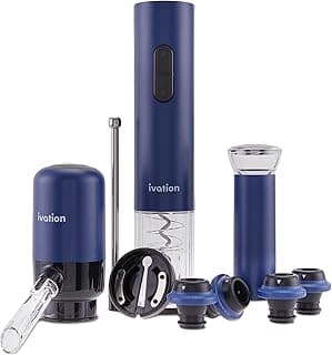 Ivation Conjunto completo para presente de vinho | Kit de acessórios para vinho com abridor de garrafa elétrico automático, dispensador de aerador alimentado por bateria, bomba de preservação de