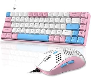 LexonElec Combo de teclado e mouse para jogos 60% RGB, teclado mecânico com fio, layout compacto TKL de 68 teclas, mouse para jogos Honeycombo, DPI ajustável para PC, Mac, PS5 Xbox, (rosa)