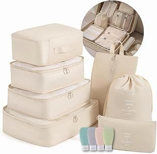 Organizador de Malas para Viagem Completo com 7 Peças Mais Kit Com 4 Frascos de Silicone 90ml Viagem para Cosméticos (Bege)