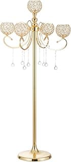 Candelabro de piso dourado para centros de mesa, 115 cm de altura e 5 galhos, suporte de candelabro com contas de cristal, suporte para lustre de contas de cristal para decoração de casamento, festa de corredor de casamento, cerimônia de Natal