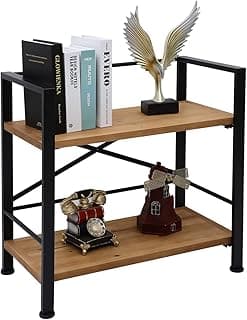 Crofy Estante rústica em estilo industrial, estante de 2 camadas, prateleiras de metal premium para armazenamento, estante vintage para organização e armazenamento de escritórios, 58 cm A x 60 cm L x 32 cm P (2 camadas, preto)