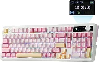 EPOMAKER Teclado mecânico TH99 PRO 96% com tela e botão, 10.000 mAh, 2,4 Ghz/BT, hot swap, driver personalizado, retroiluminação RGB, teclado PBT, junta, teclado de jogos sem fio para PC/Mac (rosa