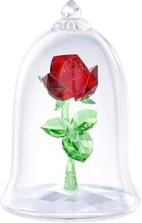 Swarovski Rosa encantada A Bela e a Fera, cristal vermelho e verde com base transparente e frasco de vidro soprado na boca, parte da coleção A Bela e a Fera