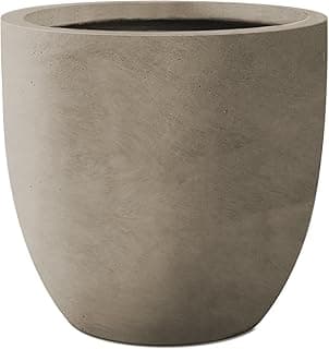 Kante Vaso de concreto redondo de 42 cm de diâmetro, grandes vasos decorativos internos modernos para ambientes externos com orifício de drenagem e plugue de borracha para casa e jardim, concreto